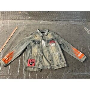THRT Self Made Denim jacket with paint splatter design. Size 2XL